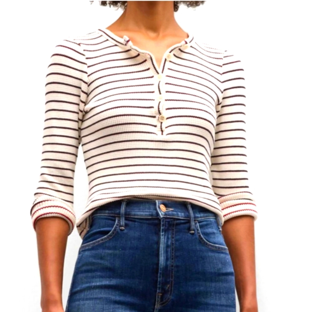 Mother‎ The Itty Bitty Pixie Striped Thermal Henley Top Size M
